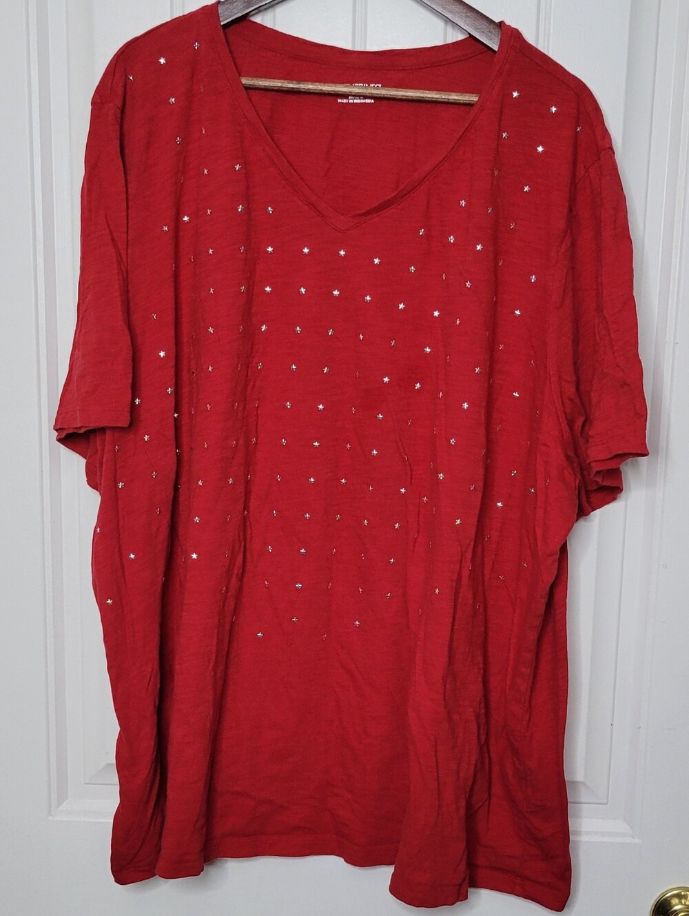 Catherines Red V-Neck Tee with Silver Star Accents